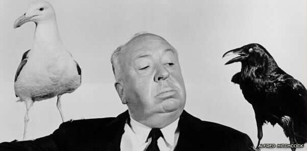 Alfred Hitchcock with Two Birds