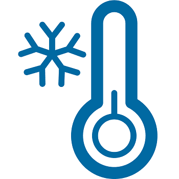 a blue snowflake next to a blue thermometer