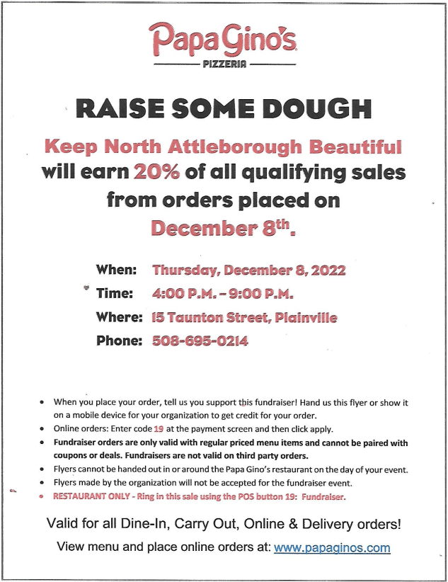 Papa Gino's Fundraiser flyer