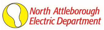 White lightbulb in a yellow circle with red text reading North Attleboro Electric Department