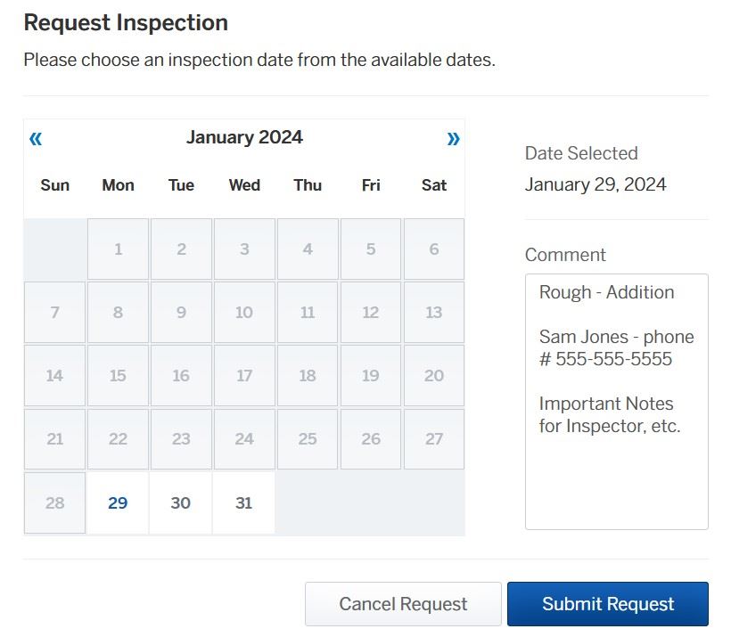 Inspection Request Example